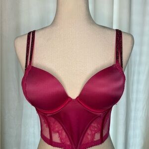 Victoria's Secret Red Bra with Sweetheart Neckline and Sheer Mesh